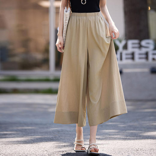 【专属特价】熙世界慵懒风宽松大摆裙裤女2025夏新款休闲小个子八九分阔腿裤子 商品图3