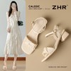 ZHR时装粗跟凉鞋2025夏季新款洋气褶皱一字凉鞋女网红ins高级女鞋 商品缩略图0