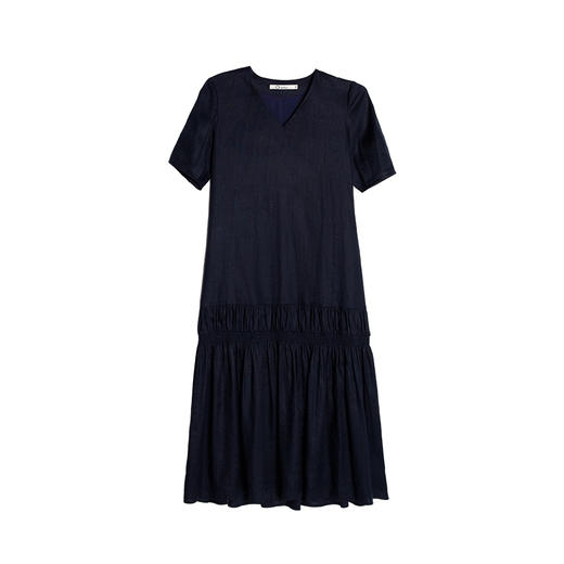 C+IMPRESS/西嘉亚麻精梳棉 法式度假松弛感v领短袖连衣裙女夏白色 商品图4