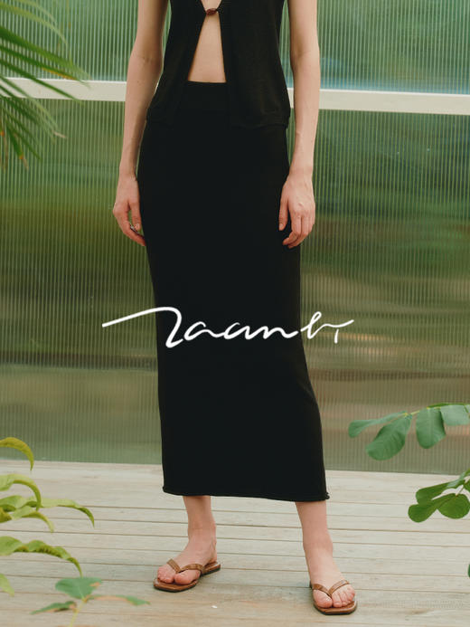 ZAANLI｜ZNSS25044 亚麻粘纤微光卷边针织半裙 [ 浅银白 / 雾黑 ] 商品图6