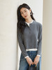 高级感灰色撞色针织开衫 圆领单排扣短款上衣 春秋季通勤百搭显瘦羊毛混纺外套 商品缩略图1