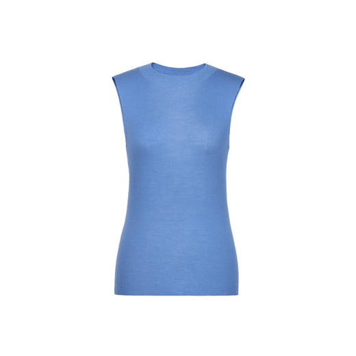 丁摩 法式半高领羊毛针织衫无缝一体蓝色背心高级感上衣女5ZF-24315 商品图4