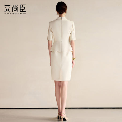 艾尚臣优雅米白色连衣裙女夏季新款售楼部经理职业装裙子OL工作服 商品图4