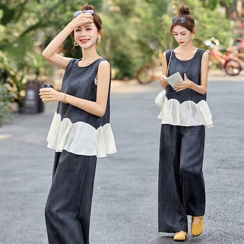 小香风套装2025夏新款韩系松弛感减龄老钱风无袖阔腿裤穿搭DMGYA028 商品图4