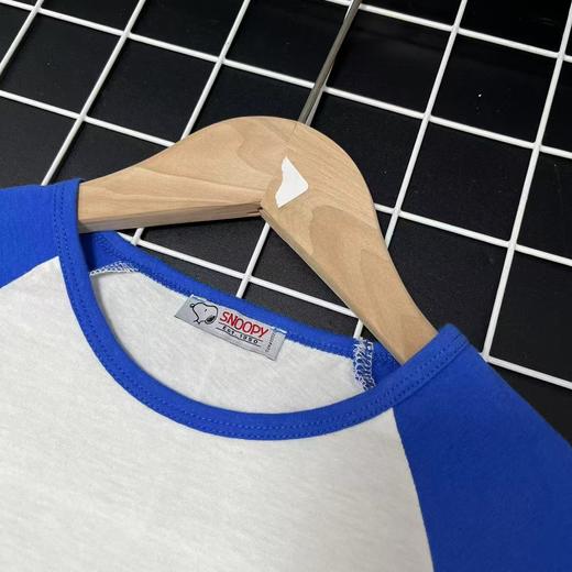 【选2件15元-NO退】110史努比蓝拼白插肩袖短袖-微脏-喜出 商品图1