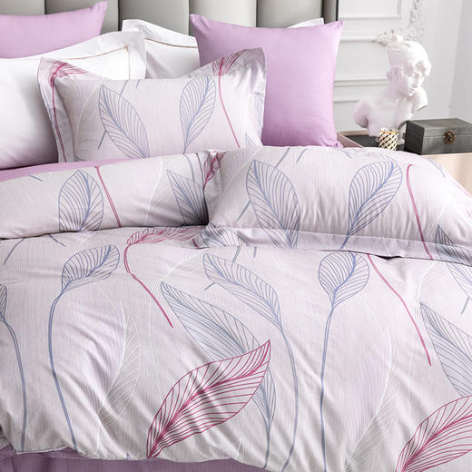 多喜爱 全棉贡缎磨绒四件套 花叶隐【7A抗菌】【精美礼盒包装】高密全棉 优雅花卉 更细腻更厚实更软糯磨绒宽边枕套 商品图2