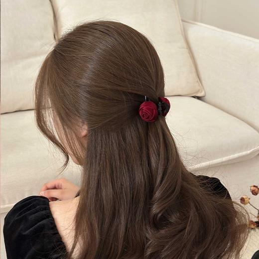 丁摩 安可拉红色玫瑰花朵公主头抓夹小号女侧边头饰发夹后脑勺半扎发5ZF-372 商品图2
