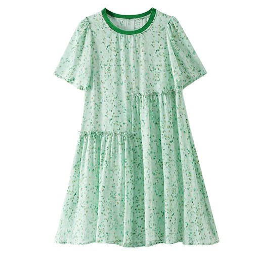 丁摩 夏日新款小个子真丝绿色碎花宽松A版显瘦桑蚕丝连衣裙女夏5ZF-69499 商品图4