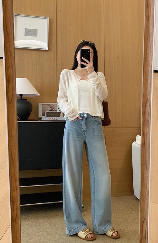 土耳其新款空调牛仔纯兰精天丝薄软垂感空气微阔腿裤 商品图10