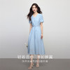 【专属特价】熙世界度假风蓝色V领连衣裙女夏季新款气质灯笼袖串珠收腰长裙子 商品缩略图1