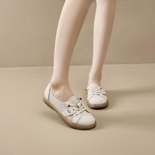 雀说 头层牛皮真皮小白鞋女软皮韩版镂空网面休闲板鞋99130 商品图3