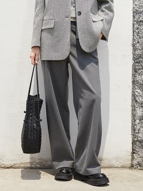 深灰撞白腰头阔腿裤 垂感宽松九分裤 简约通勤风质感休闲西装裤
