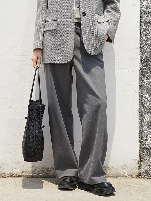 深灰撞白腰头阔腿裤 垂感宽松九分裤 简约通勤风质感休闲西装裤 商品图0