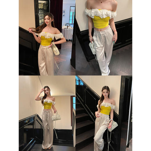 清仓捡漏 LIN张林超 立体雕花抹胸缎面长裤两件套女新款夏季名媛风时尚套装 商品图1