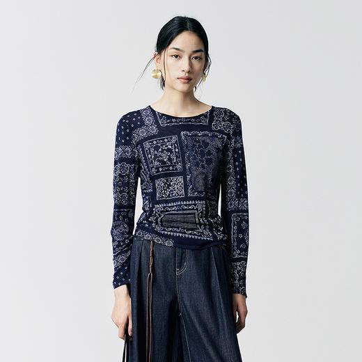 【林栖设计小店】（现货）绵羊毛毛织上衣鸳鸯提花秋色印花修身显瘦气质2025早秋新款针织衫女1953040 商品图6