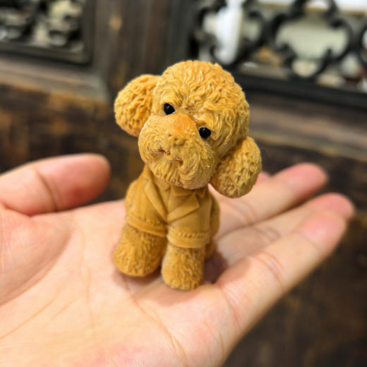 泰迪狗穿衣款°黄杨摆件 商品图0