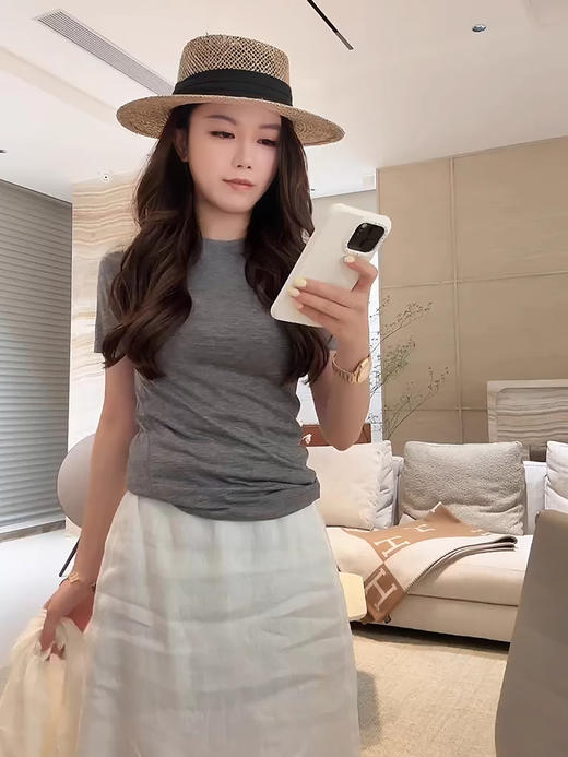 COCO ZONE 刘一一【莱赛尔绵羊毛混纺】修身显瘦圆领T恤CD1A0206 商品图1