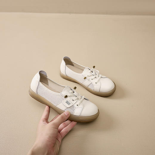 雀说 头层牛皮真皮小白鞋女软皮韩版镂空网面休闲板鞋99130 商品图2