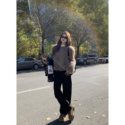 EKOOL衣库 高腰黑色PU皮裤女2024新款秋冬小个子休闲直筒阔腿长裤 商品图1