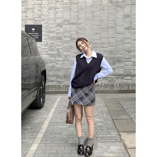 EKOOL衣库 中腰菱格半身裙女秋季防走光a字短裙子 商品图3