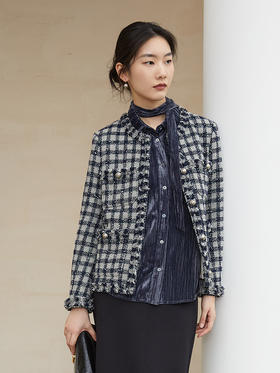 黑灰做旧肌理丝绒衬衫 翻领单排扣宽松长袖上衣 复古港风秋冬质感衬衣