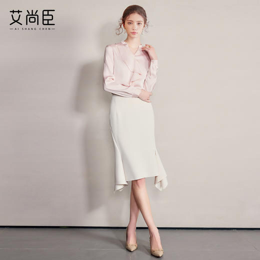 艾尚臣通勤时尚套装衬衫套裙女高级感减龄洋气半身裙金秘书两件套 商品图3