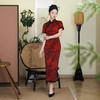 日常压皱醋酸缎国风红色长款中老年改良旗袍XL1233 商品缩略图4