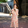 丁摩 时尚新品女装气质V领收腰印花真丝连衣裙A字摆中长款5ZF-90504 商品缩略图0
