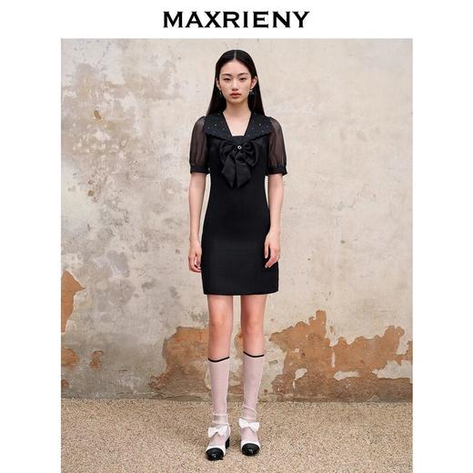 MAXRIENY法式浪漫感修身裙子缎面小黑裙(货号:MS88DR534) 商品图1