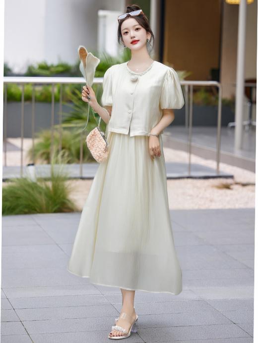 套装【韩系2025】225名媛风小香风珍珠领上衣➕半身裙-喜出 商品图0