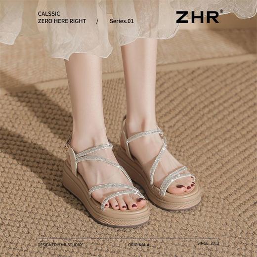 ZHR则则5CM坡跟凉鞋女闪耀水钻夏季仙女风凉鞋女外出百搭气质凉鞋 商品图5