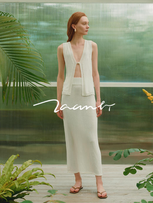 ZAANLI｜ZNSS25044 亚麻粘纤微光卷边针织半裙 [ 浅银白 / 雾黑 ] 商品图3