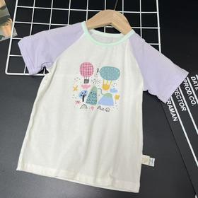 【选2件15元-NO退】100码紫色拼白插肩袖短袖-微脏-喜出