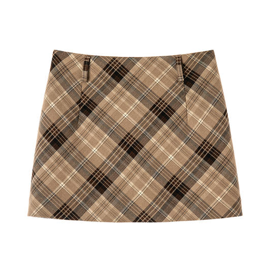 EKOOL衣库 中腰菱格半身裙女秋季防走光a字短裙子 商品图4