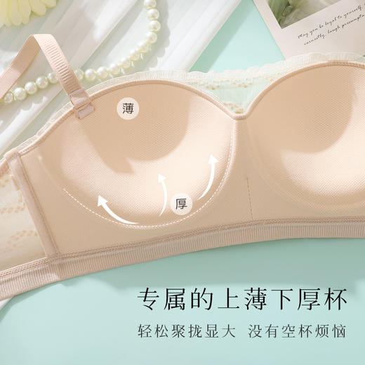 【抹胸防走光】夏季时尚蕾丝半球杯小胸聚拢内衣女舒适无钢圈文胸樱雨长歌 商品图3