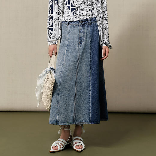 【林栖设计小店】（现货）【送方巾】【牛仔系列】渐变牛仔半裙配方巾百搭2025早秋新款裙子女G1653003 商品图1