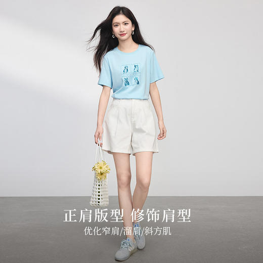 【专属特价】熙世界趣味减龄猫狗印花T恤女夏季短袖休闲风纯棉体恤2025年新款 商品图2