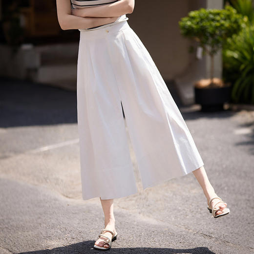 【专属特价】熙世界纯棉七八分裙裤女夏季2025新款小个子宽松休闲白色阔腿裤子 商品图4