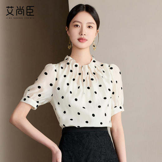 浪漫法式波点衬衫女2025新款高级感小众设计感洋气时尚天丝衬衣夏 商品图1