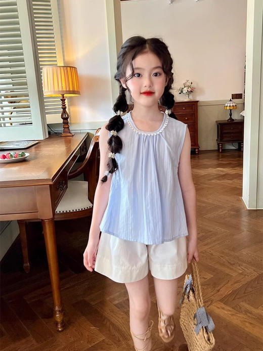 🔗解锁夏日甜妹新公式🍉甜妹出街 | 氛围感穿搭绝了❗️【韩版无袖背心娃娃衫套装】 被追着夸的童装穿搭！女儿穿上秒变童话小公举👑 一套轻松出街，简约高级感拿捏🤏 商品图3
