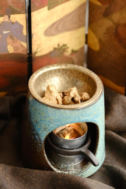 米马杂货 窑变蓝 紫铜碟沉香（咖啡渣）香薰炉 送5颗蜡烛 商品图0