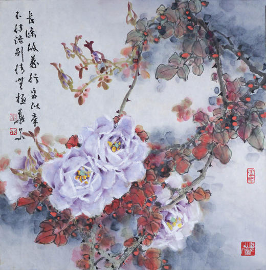 叶泉《紫月季》国画原作45CM*45CM 手绘宣纸花卉作品 商品图1
