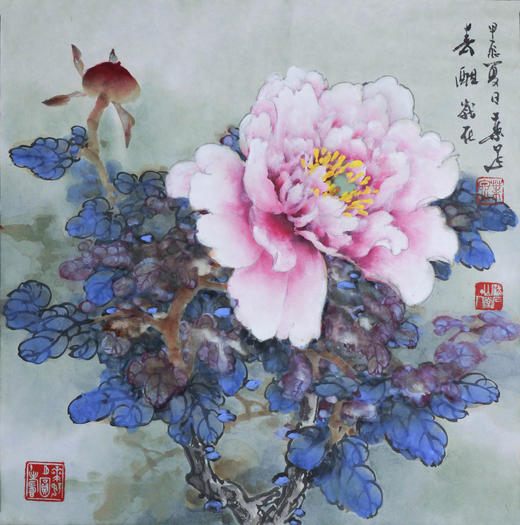 叶泉《粉牡丹》国画原作45CM*45CM 手绘宣纸花卉作品 商品图1