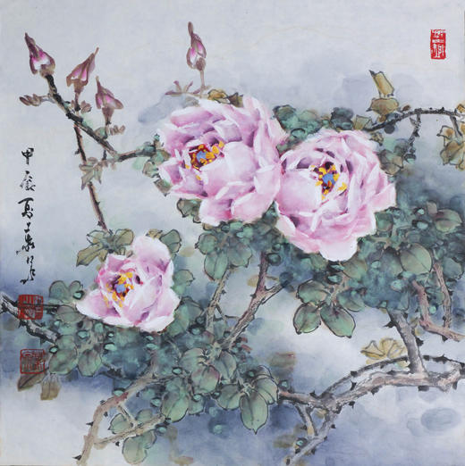 叶泉《粉月季》国画原作45CM*45CM 手绘宣纸花卉作品 商品图1