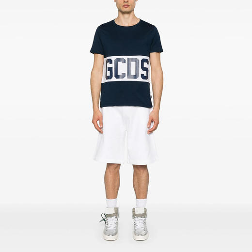 GCDS 男士字母徽标印花棉质圆领短袖T恤 深蓝色 B1XM2314JA3 77 商品图3