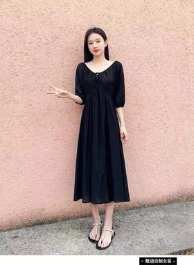 【连衣裙】9001法式气质可系腰带飘逸连衣裙-喜出