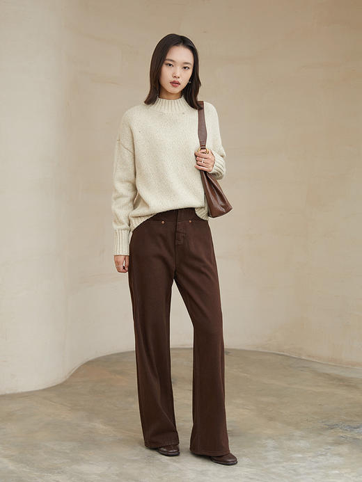 冬新款米白色花纱半高领毛衣 宽松慵懒风针织衫 复古质感百搭打底上衣 商品图1