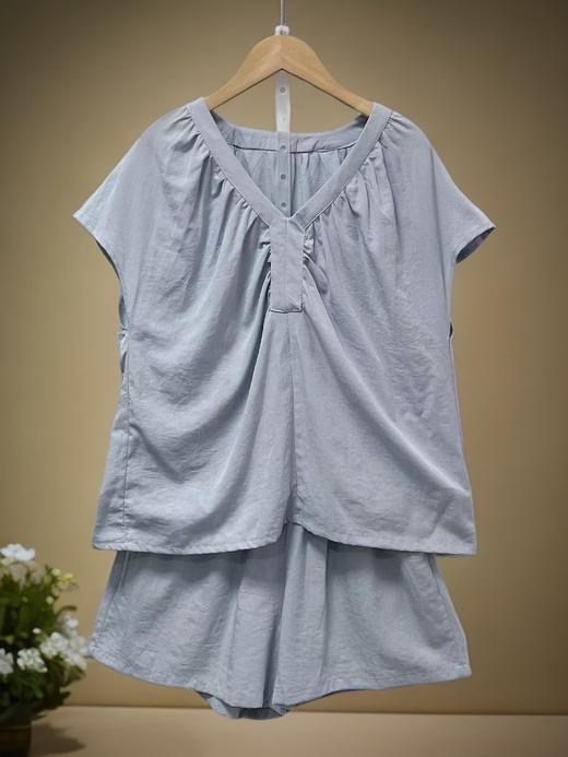 夏季最后清仓-NO退 套装【韩系2025】2551 V领褶皱上衣➕短裤两件套-喜出 商品图5