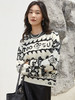 复古黑白撞色卡通提花针织毛衣 圆领宽松休闲趣味字母图案秋冬潮酷个性套头上衣 商品缩略图0