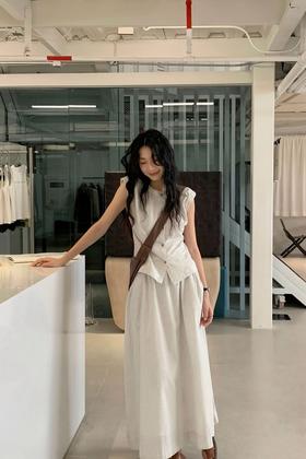 Le Malene 韩系休闲无袖条纹衬衫半裙套装 20626